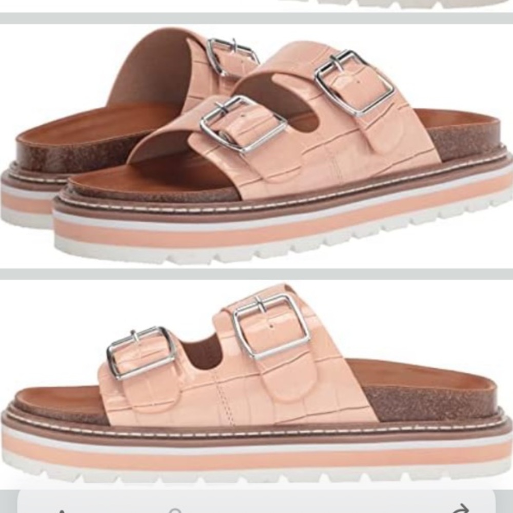 Women's DV by DOLCE VITA Double Buckle LEEAM Slide Sandals in Blush Pink Sz 9